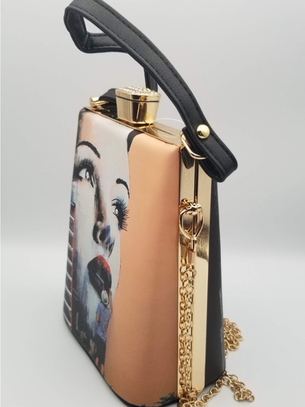 Artistic Peach and Black Women's Box Clutch with Gold Hardware
